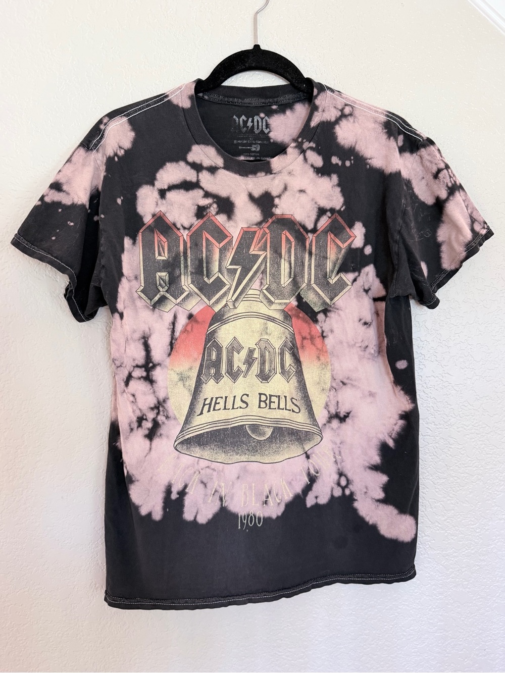 AC/DC Hells Bells Bleach Dye Graphic Tee Band Shirt Small